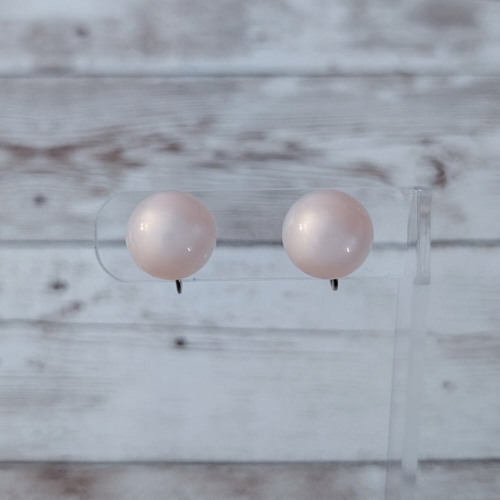 Vintage Screw Back Earrings Domed Frosted Pink 5/8"